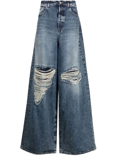 Ripped Jeans Png, Wide Leg Jeans Men, Dark Blue Ripped Jeans, Vetements Jeans, Baggy Ripped Jeans, Ripped Denim Jeans, Outfit Retro, Denim Bottoms, Detailing Logo