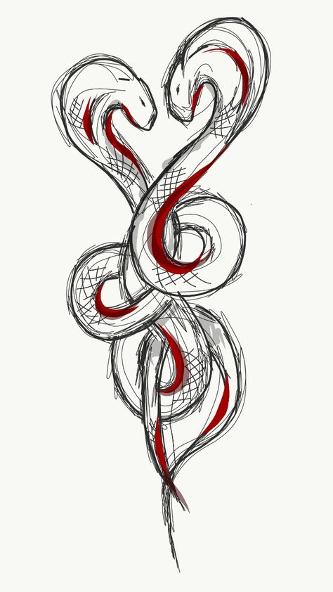 Double Headed Snake Drawing, 2 Headed Snake Drawing, Twin Snakes Tattoo, Intertwined Snake Tattoo, Two Snakes Intertwined Tattoo, Snake Hair Drawing, Two Snakes Intertwined, Cobra Drawing, Snakes Intertwined