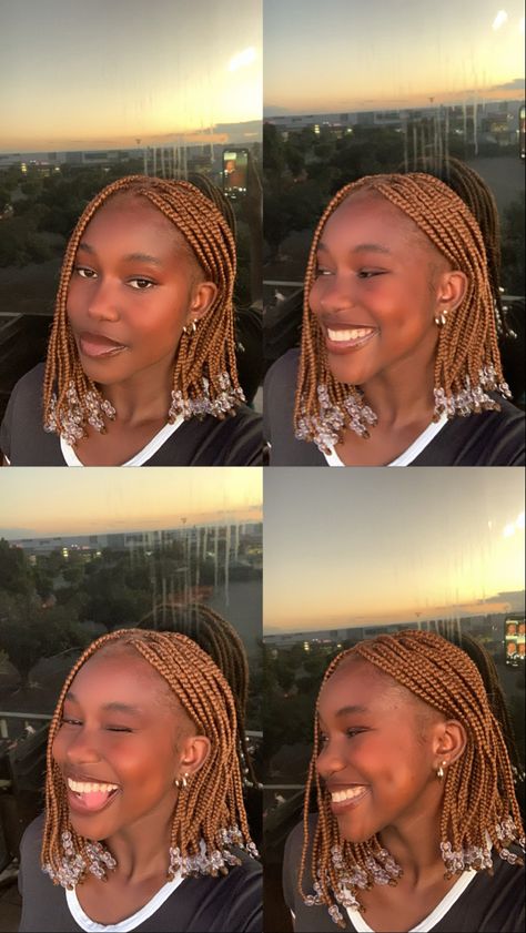 Bobs Braids Hairstyles, Cute Bob Braids, Bobbed Braided Hairstyles, Very Short Braids With Beads, Short Box Braids Blonde, Short Hair Braids With Beads, Bob Knotless Box Braids With Beads, Box Braids Short With Beads, Braiding Styles With Beads