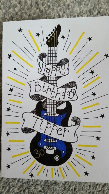 Hand drawn birthday guitar card Music Birthday Card Ideas, Guitar Birthday Card, Happy Birthday Guitar, Birthday Guitar, Musical Birthday Cards, Rockstar Birthday, 16th Birthday Card, Birthday Posters, Birthday Cards For Brother