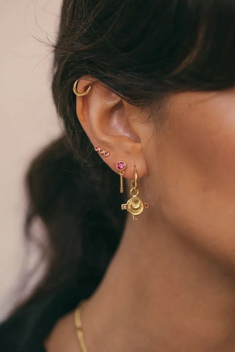 Selene Coin Earring .:. Gold – Child of Wild Upper Ear Earrings, Earring Stacks, Goddess Of The Moon, Buddha Jewelry, Bali Earrings, Huggie Earring, Bronze Earrings, 18k Gold Earrings, Coin Earrings