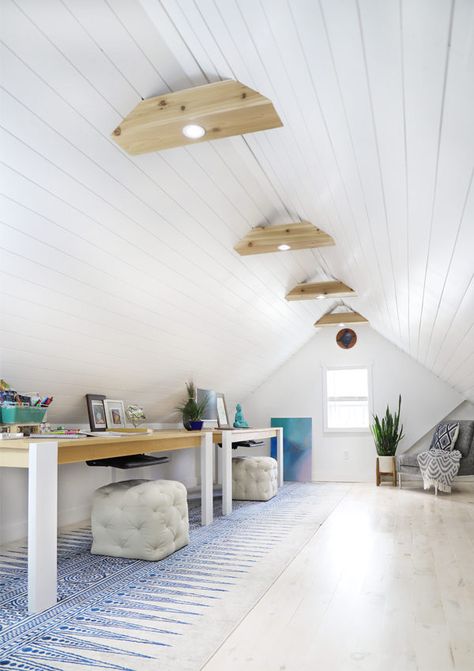 Finished Attic Space, Finished Room Over Garage Ideas, Finished Attic Ideas, Attic Office Ideas, Office Attic, Attic Makeover, Attic Office, Architecture Renovation, Attic Ideas