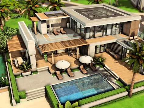 The Sims Resource - Modern Family House Outside House Bloxburg, Sims House Aesthetic, Sims 4 Houses Aesthetic, Sims 3 Mansion, Family House Sims 4, House Sims 4, Sims 4 Modern House, Sims 4 Cottage, Modern Family House