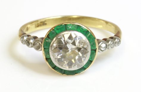 An Art Deco diamond and emerald target ring, For sale by auction on 25th November 2014 Emerald Target Ring, Target Ring Art Deco, Target Ring, Deco Rings, Ring Art Deco, European Cut Diamonds, Art Deco Diamond, Art Deco Ring, Rose Cut Diamond