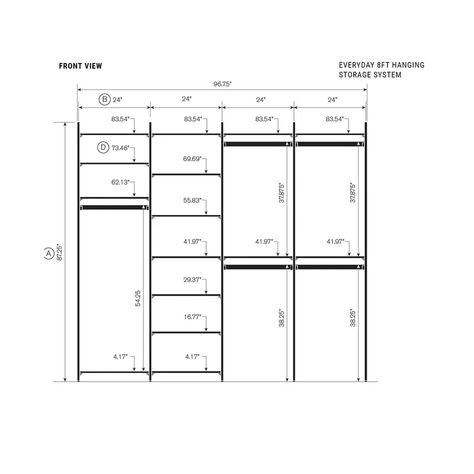 Martha Stewart California Closets® The Everyday System™ 96" W 14"D Closet System & Reviews | Wayfair Hanging Closet Storage, Closet Storage Systems, Closet Rods, Reach In Closet, California Closets, Hanging Closet, Closet Accessories, Closet System, Soft Close Drawers