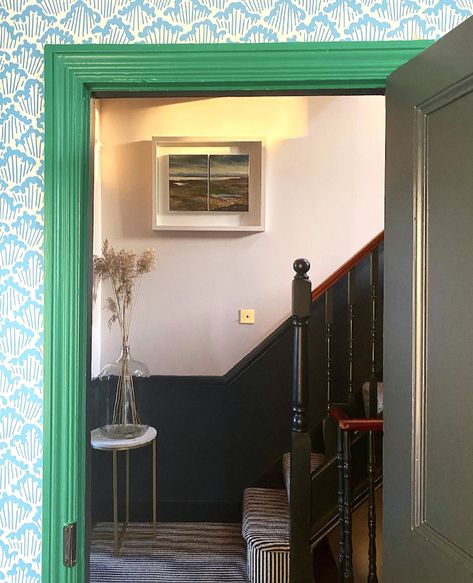 Colored Interior Door Frames, Dark Door Frames, Color Door Frame, Colourful Door Frames, Coloured Skirting Boards Door Frames, Colourful Skirting Boards, Green Door Frame, Paint Door Frame, Painted Door Frames