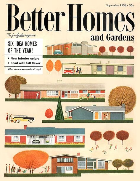 A Look Into the Northern California Ranch Style Home Mid Century Modern Color Scheme, 70s Core, Mid Century Modern Homes Exterior, Mcm Eclectic, 1950s Bungalow, 1950s Illustration, Exterior Colour Schemes, Sims Home Ideas, Book Art Illustration