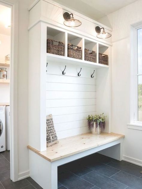 Diy Laundry Room Makeover, Mudroom Laundry Room Ideas, Mudroom Remodel, Farmhouse Mudroom, Built In Lockers, Laundry Room/mud Room, Mudroom Lockers, Mudroom Decor, Mudroom Laundry Room