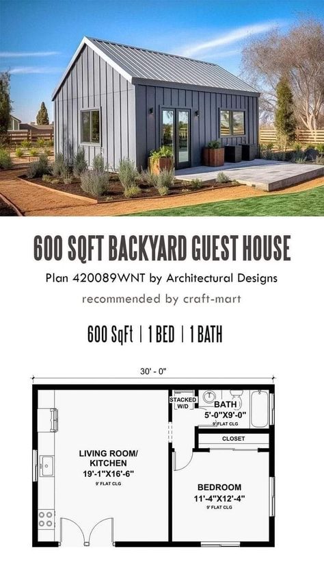 700 Sq Ft Adu, Adu House Tiny Homes, 600 Sqft House Plan, Rv Guest House, Adu Layout Ideas, Adu Units, Guest House With Garage, Guest House Floor Plan, Small Guest House Plans