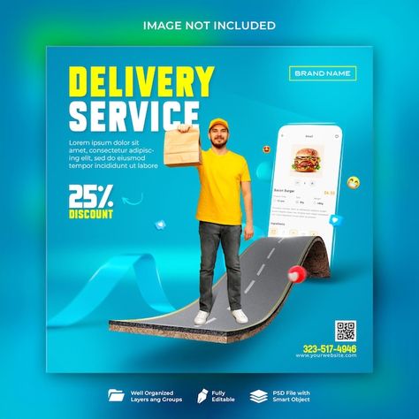 PSD delivery social media designm templa... | Premium Psd #Freepik #psd Delivery Social Media Post, Food Delivery Business, Banner Online, Fire Horse, Illustrator Graphic Design, Media Advertising Design, Adobe Illustrator Graphic Design, Social Media Advertising Design, Billboard Design