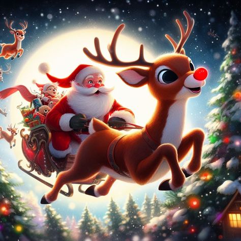 Santa Claus With Reindeer Drawing, Santa With Sleigh And Reindeer Drawing, Santa And Reindeer Flying, Santa Claue And Sleigh Artwork, Santa’s Sleigh And Reindeer, Beautiful Christmas Scenes, Santa Claus Images, Fest Temaer, Christmas Background Images