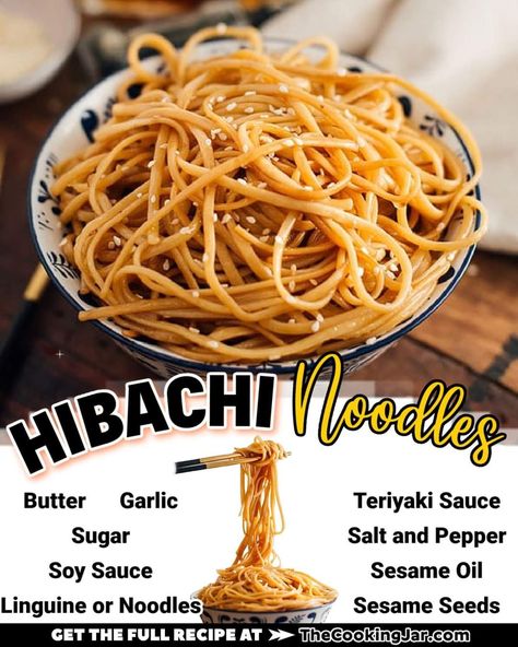 Habatchi Noodle Recipe, The Cooking Jar, Hibachi Noodles, Hibachi Shrimp, Hibachi Recipes, Hibachi Chicken, Noodle Recipes Easy, Griddle Recipes, Chinese Cooking Recipes