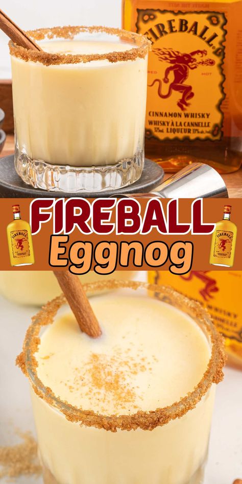 Tineke Younger Recipes, Egg Nog Drinks Alcoholic, Fireball Christmas Drinks, Fireball Whiskey Balls Recipe, Christmas Drinks With Fireball, Fireball Whiskey Balls, Boozy Christmas Drinks, Fireball Eggnog Recipe, Eggnog And Fireball