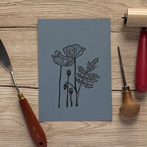 Linocut Print Poppy British Wildflower Series Mother's Day Gift - Etsy.de British Wildflowers, Black Water, Lino Print, Linocut Prints, Colored Paper, Linocut, Water Based Ink, Mother's Day Gift, All Print