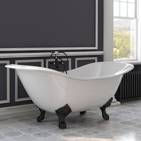 Cambridge Plumbing None 71" x 31" Soaking Cast Iron Bathtub & Reviews | Wayfair Slipper Tub, Slipper Bathtub, Oil Rubbed Bronze Faucet, Slipper Tubs, Cast Iron Bathtub, Cast Iron Tub, Freestanding Tub Filler, Shower Oil, Soaking Bathtubs