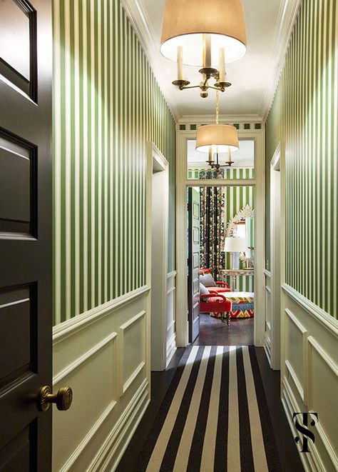 Color Outside the Lines Striped Hallway, Summer Thornton, Hall Wallpaper, Color Outside The Lines, Colorful Bedroom, Striped Decor, Chicago Design, Interior Design Process, House Of Turquoise