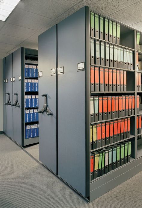 Archive Room, Office Cubicle Design, Ceo Office Design, Shelves Storage Ideas, Open Concept Office, High Density Storage, Binder Storage, Cubicle Design, Museum Storage