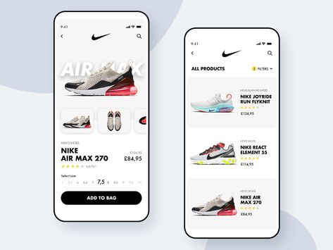 Nike Store 👟- Mobile App Concept by Natan Jabłoński on Dribbble Nike App, Nike Web, Product Card, App Concept, Mobile App Design Inspiration, App Interface Design, Mobile Ui Design, App Layout, App Design Inspiration