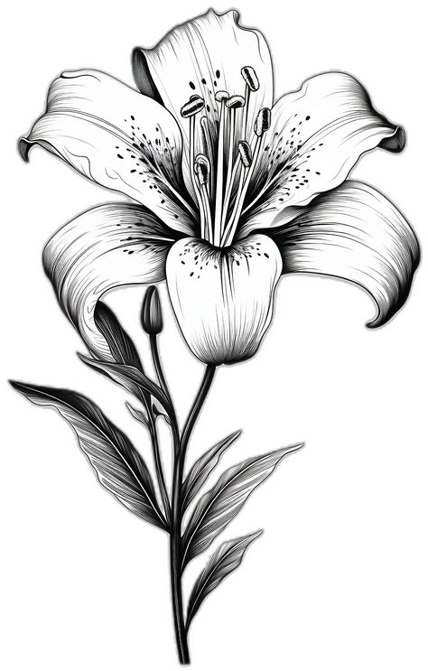 Lily Ink Drawing, Realistic Lily Drawing, Lilly Sketch Flowers, White Lily Sketch, Lily Flower Coloring Pages, Lilly Flower Drawing, Snake Sketch, Pencil Sketch Portrait, Lilies Drawing