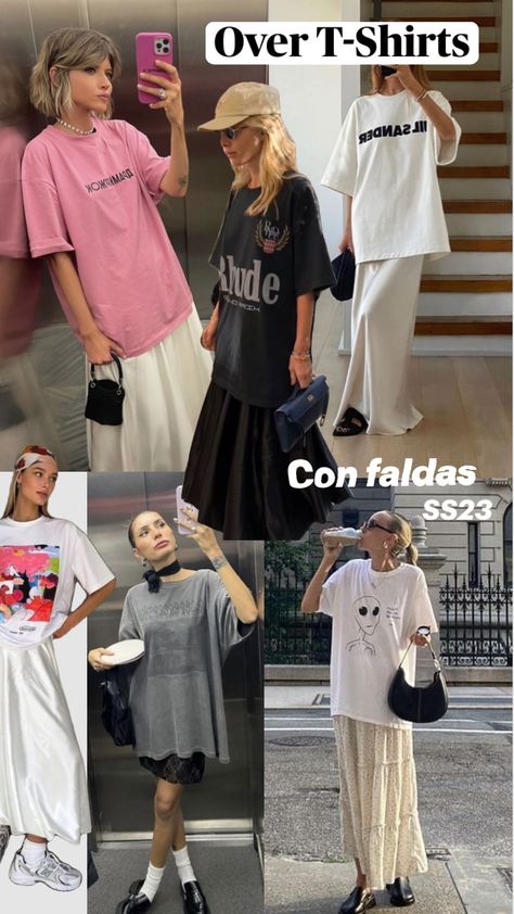 Oversized Tshirt Outfit Aesthetic, Oversized Tshirt Outfit Korean, Summer Street Styles, Oversized Tshirt Outfit Summer, Korean Fashion Summer Street Styles, Skirt Styling, Oversize Tshirt Outfits, Korean Fashion Summer, Oversized Outfit