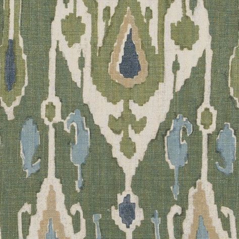 Ikat Curtains, Green Room Decor, Green Ikat, Country House Style, Scandinavian Chairs, Green Ground, Printed Linen Fabric, Fabric Headboard, Textile Prints Design