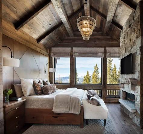 Log Cabin Interior Design, White Quartzite Countertops, Rustic Mountain Homes, Cabin Interior Design, Log Cabin Interior, Bedroom Photos, Mountain Living, Rustic Bedroom, Log Cabin