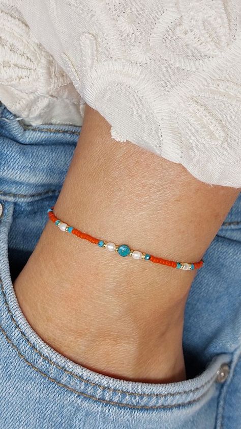 Orange Beaded Jewelry, Silver Beads Bracelet, Red Beads Bracelet, Orange Beaded Bracelets, Tiny Bead Bracelet, Seed Beads Bracelet, Orange Bracelet, Red Bracelet, Trending Bracelets