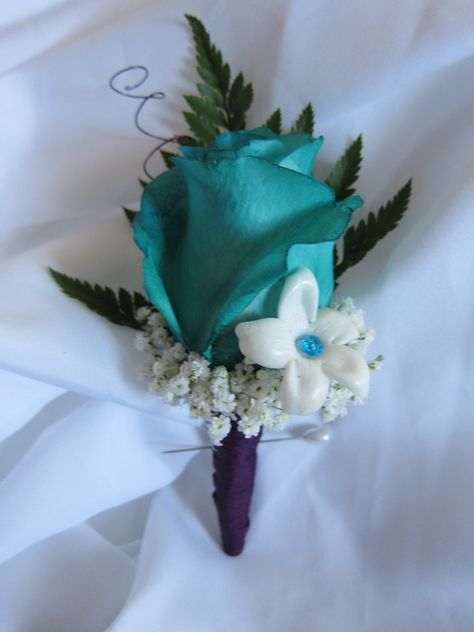 teal rose boutonniere Teal Corsage And Boutonniere, Turquoise Boutonniere, Teal Corsage, Teal Boutonniere, Teal Fall Wedding, Teal Wedding Flowers, Teal Bouquet, Prom Flowers Bouquet, Navy Wedding Flowers