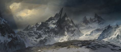 Sharp Mountain by MaxiimusT Chinese Mountains, Environment Inspiration, Icewind Dale, Dark Mountains, Mountain Aesthetic, Mountains Aesthetic, Landscape Inspiration, Dnd Maps, Snowy Mountain