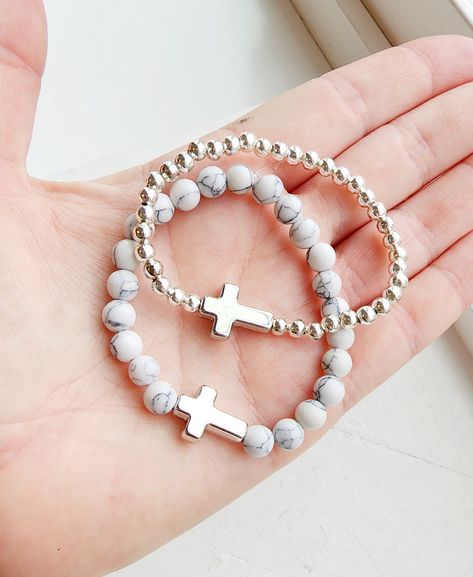 This cross bracelet is the perfect gift for anyone looking for a dainty meaningful bracelet to add to your bracelet collection! How to order 1) Select a size 2)Select a style 3)Add to cart and purchase Handmade with love and care Silver Cross Bracelet, Christian Bracelets, Diy Bracelets Tutorials, Beads Craft Jewelry, Bead Charms Diy, Clay Bracelet, Diy Bracelet Designs, Beaded Bracelets Diy, Christian Jewelry