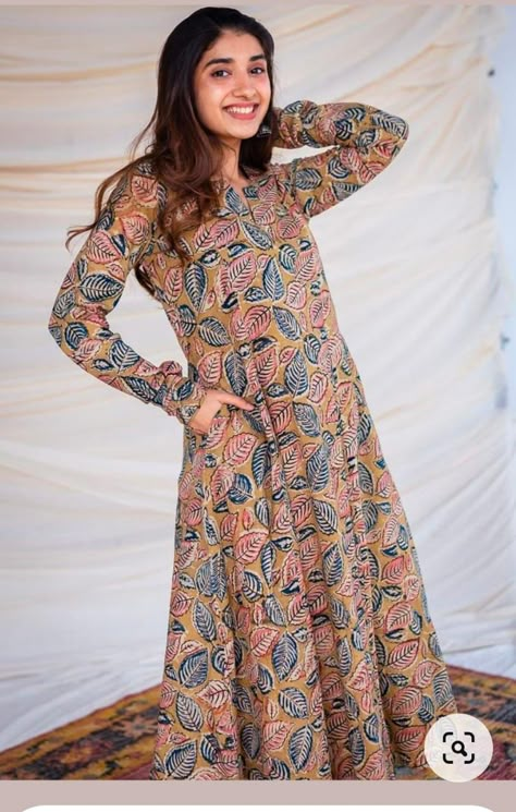 Cotton Kali Kurti Designs, Block Print Dress Designs, Kali Kurta Pattern, Kali Kurti Design, Kalamkari Dresses Kurti, Kalamkari Dresses Design, Kalamkari Kurta Designs, Block Print Kurti Designs, Kalamkari Kurti