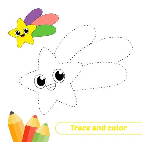 Trace And Color Worksheets, Painting Worksheets For Kids, Color Worksheet, Trace And Color, Preschool Activities Printable, Star Vector, Fun Worksheets For Kids, Kindergarten Phonics Worksheets, Free Kids Coloring Pages