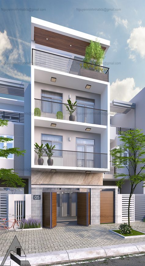 job on Behance Narrow House Designs Exterior, 2 Apartment Building Plan, 20x60 House Design, 3 Apartment Building Plan, Narrow Apartment Building, 3 Storey Narrow House Design, 4 Floor Building Design, 4 Storey House Design, Small Apartment Exterior