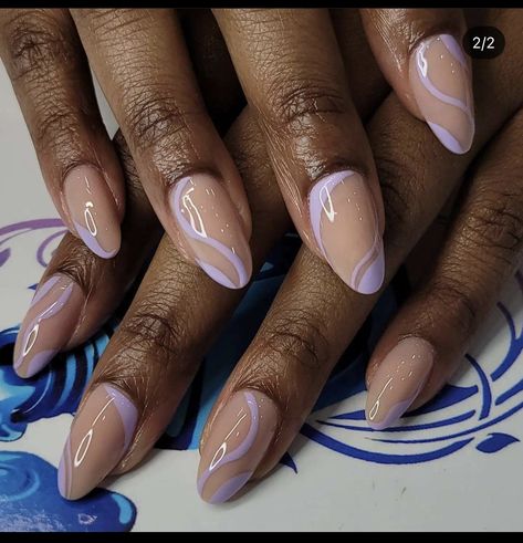 Valentine Nails On Dark Skin, Nail Swirl Designs Simple, Swirl Nail Designs, Overlay Nails, Swirl Nails, Kutek Disney, Unghie Sfumate, Girly Acrylic, Purple Nail Designs