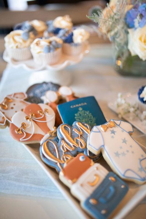 Oh The Places You'll Go: Baby Shower Travel Baby Shower Theme, Travel Baby Showers, Adventure Baby Shower, Jillian Harris, Baby Shower Brunch, Baby Shower Decorations For Boys, Baby Shower Inspiration, Boy Baby Shower Themes, Baby Shower Cookies