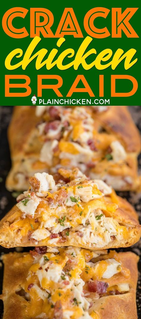 Chicken Bacon Ranch Crescent Rolls, Chicken Braid Recipe, Cracked Out Chicken, Chicken Braid, Plain Chicken Recipe, Chicken Cheddar, Chicken Crescent Rolls, Cracked Out, Plain Chicken