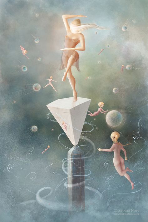 Assume Pose by Sabina Nore Surreal Painting, Triangular Prism, Surrealism Painting, Spiritual Art, Tarot Cards, Prints For Sale, Art Paper, Surrealism, Fine Art Paper