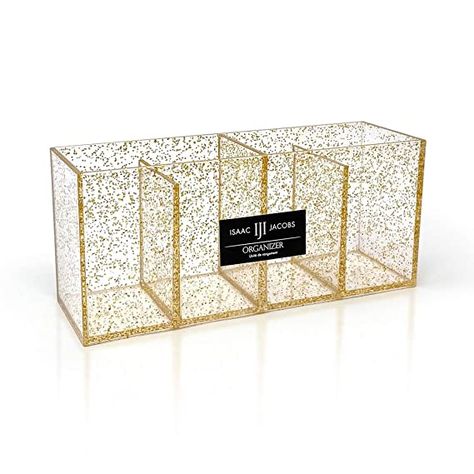 Amazon.com: Isaac Jacobs 4-Compartment Clear Acrylic Organizer- Makeup Brush Holder- Storage Solution- Office, Bathroom, Kitchen Supplies and More (4 Compartment, Gold Glitter): Beauty Medicine Cabinet Shelves, Gold Desk Accessories, Makeup Brush Organizer, Medicine Cabinet Organization, Gold Desk, Compartment Organizer, Acrylic Organizer Makeup, Organizer Makeup, Makeup Holder