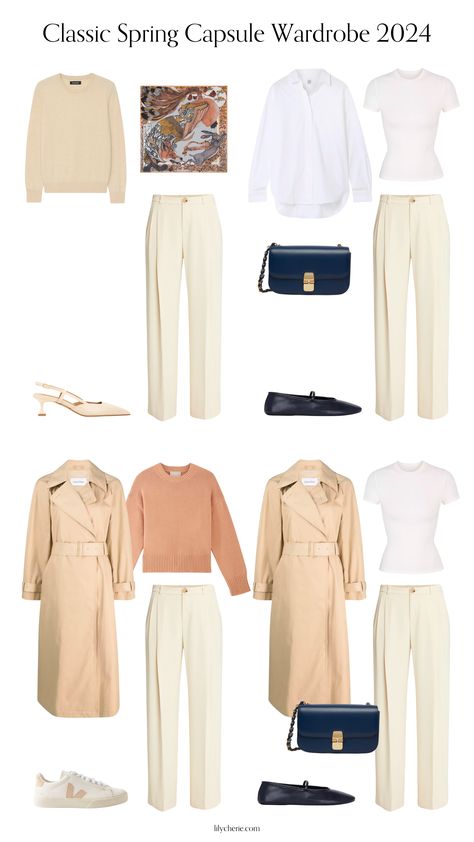 Classic Spring Capsule Wardrobe 2024 Spring Capsule Wardrobe 2024, Spring Capsule Wardrobe Casual, Transitional Spring Outfits, Autumn Capsule Wardrobe, Neutral Color Outfits, French Style Clothing, Outfits Minimal, Realistic Fashion, Wardrobe Checklist