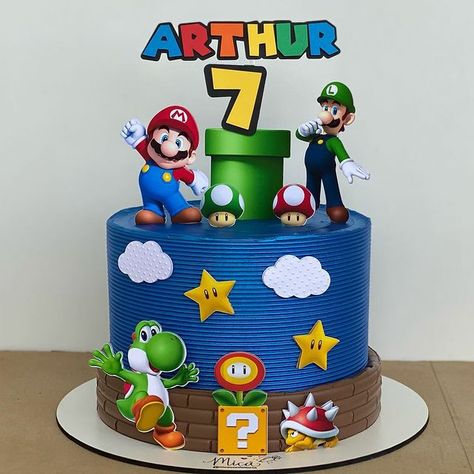 Luigi Cake, Mario Birthday Cake, Mario Bros Cake, Combined Birthday Parties, Thomas Cakes, Super Mario Cake, Super Mario Bros Birthday Party, 8th Birthday Cake, Mario E Luigi