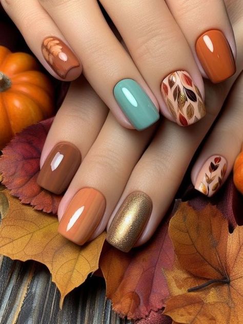 Simple Fall Nails, September Nails, Fall Gel Nails, October Nails, Thanksgiving Nails, Fall Nail Art, Fall Nail Colors, Autumn Nails, Fall Nail Designs