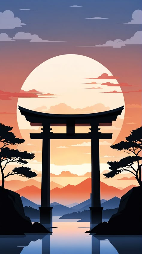 torii gate, japanese landscape, phone wallpaper, minimalist, minimalism, arch, sunset, poster, Japanese Architecture Painting, Torii Gate Wallpapers, Japanese Background Landscape, Japanese Minimalism Art, Japanese Art Landscape, Landscape Phone Wallpaper, Phone Wallpaper Minimalist, Japanese Torii Gate, Japanese Sunset