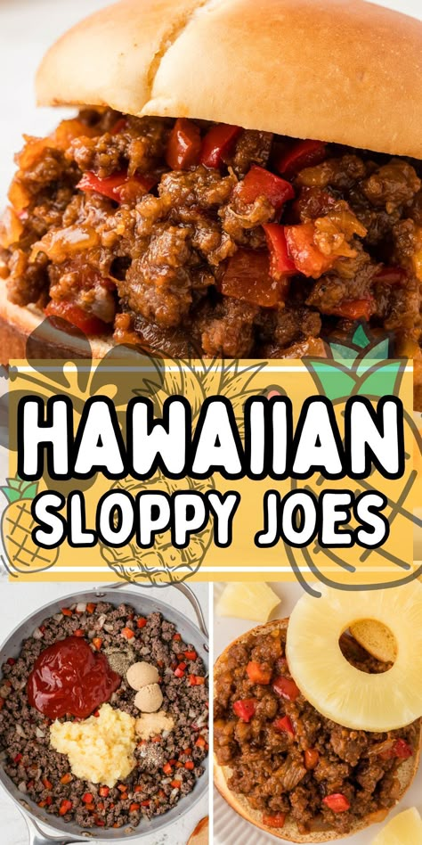 Hawaiian Sloppy Joes are an easy weeknight meal that the whole family will LOVE! Classic ground beef sloppy joes with a Hawaiian spin and smothered in a sweet & tangy sauce. Serve inside Hawaiian hamburger buns and you have a delicious dinner with sweet island flavors. Hawaiian Hamburger Buns, Ground Beef Sloppy Joes, Beef Sloppy Joes, Dinner Recipes Ground Beef, Instant Pot Ground Beef, Beef Instant Pot, Flexitarian Recipes, Ground Beef Dinner Recipes, Delicious Family Dinners