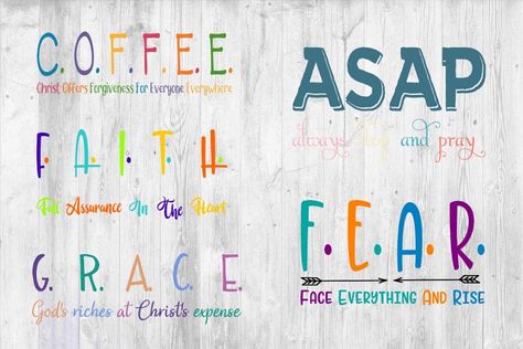 Christian Acronyms, Acronym Words, Christian Svg Files, Bible Doodles, Faith Verses, Face Everything And Rise, Christian Shirts Designs, Bible Doodling, Christian Crafts