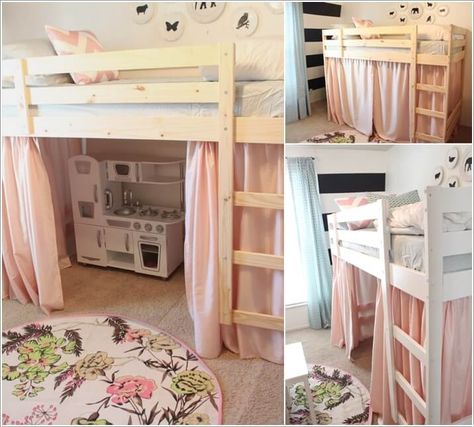 Ikea Loft, Ikea Bunk Bed, Ikea Loft Bed, Murphy Bed Ikea, Built In Bed, Tension Rod, Kids Bunk Beds, Toddler Bedrooms, Bed Curtains