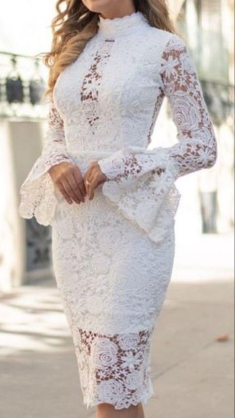 White Dresses Outfit, White Dress For Wedding, White Dresses For Wedding, Lace Dress Classy, White Dress Outfit, Modest Dresses Fashion, Classy Gowns, Lace Gown Styles, Dinner Dress Classy