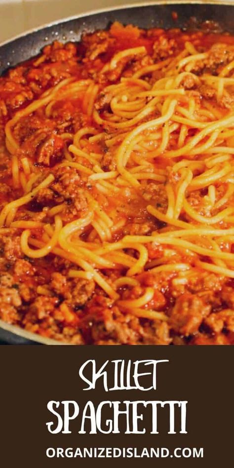 This Skillet Spaghetti is my go to for a spaghetti dinner. All made in one pot - no need to cook the pasta separately. So delicious too! One Skillet Spaghetti, Pan Spaghetti Recipes, One Pan Spaghetti Ground Beef, One Pot Spaghetti With Meat Sauce, Old Fashion Spaghetti Recipe, Skillet Spaghetti Recipes, Old Fashioned Spaghetti Recipe, Quick Spaghetti Recipes, Old Fashioned Spaghetti