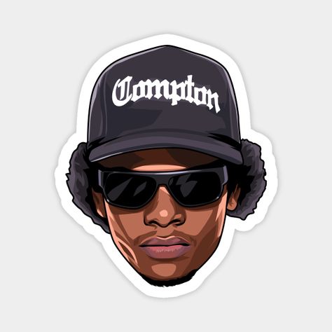 Cartoon design of Eazy E -- Choose from our vast selection of magnets to match with your desired size to make the perfect custom magnet. Pick your favorite: Movies, TV Shows, Art, and so much more! Available in two sizes. Perfect to decorate your fridge, locker, or any magnetic surface with. Compton Rappers, History Of Hip Hop, Trill Art, Skate Stickers, Eazy E, Graffiti Writing, Glitch Wallpaper, Tshirt Design Inspiration, Graffiti Characters