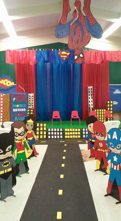 Superhero Theme Decorations, Super Hero Back Drop, Vbs Superhero Theme Decorations, Superhero Graduation Theme, Superhero Vbs Crafts, Hero Hotline Vbs Decorations, Superhero Vbs Decorations, Super Hero Vbs, Vbs Superhero Theme