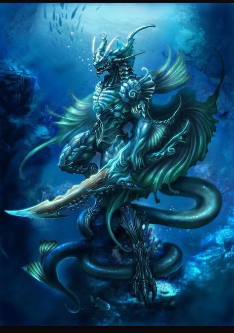 Water person humanoid Dragon Artwork, Creatures Art, Sea Monsters, Fantasy Dragon, Dragon Art, Creature Art, Atlantis, Sea Creatures, Fantasy Creatures